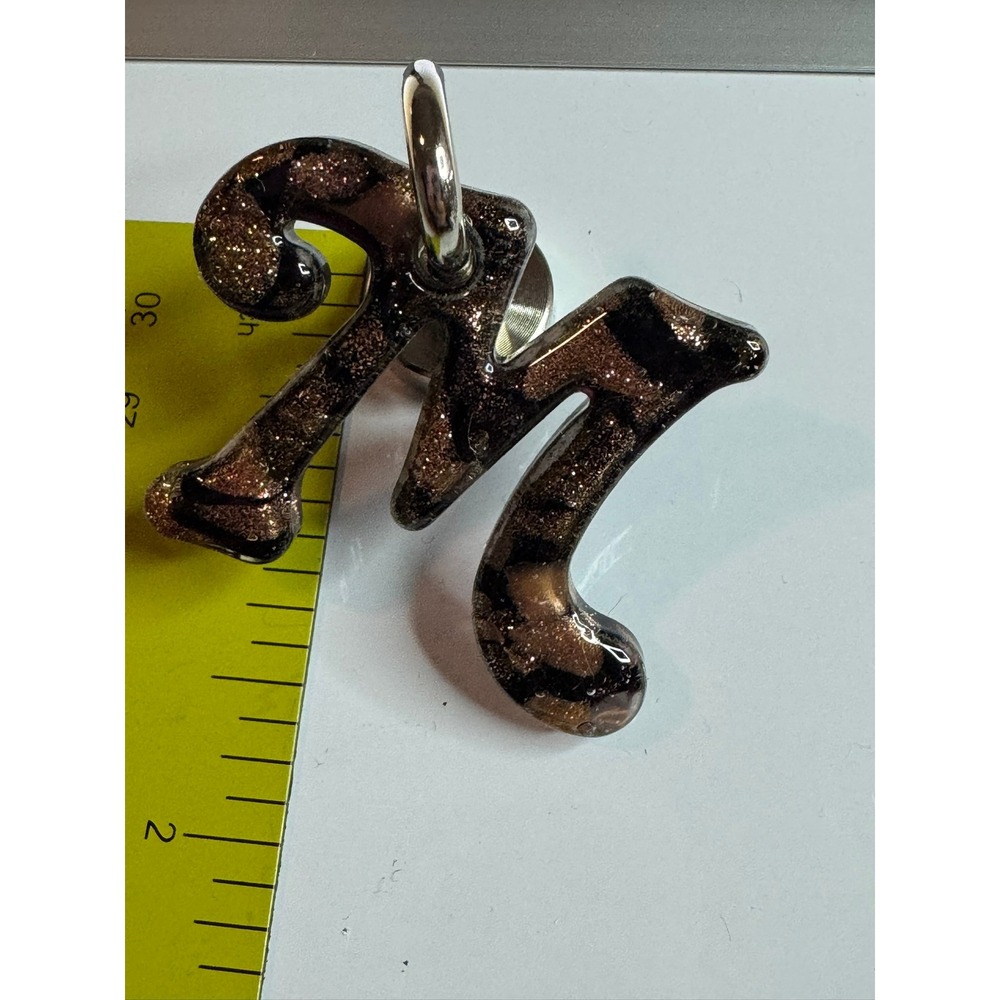 Initial M Pin Pendant Silver Tone Black Bronze Glitter Script Monogram Letter